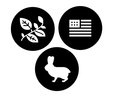Three circles - one contains leaves, one contains the united states flag, and one contains a bunny